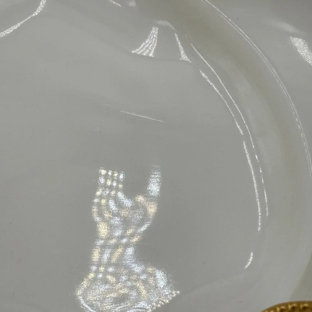 Vintage Fire King Milk Glass Divided Relish Candy Dish Gold Trim Oven Ware Serve